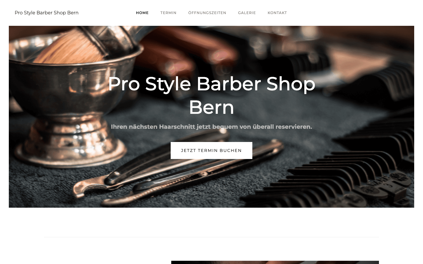 Die Website von ProStyle Barber: dunkles Design mit Galerie und WhatsApp-Terminbuchung